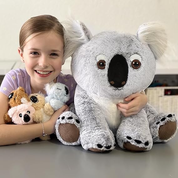 Karister Koala Bear Stuffed Animal 17.7 Inch, Mom Koala Plush Toy with 4 Adorable Babies Plushies in Zippered Back, Christmas Birthday Gift for Kids Boys...