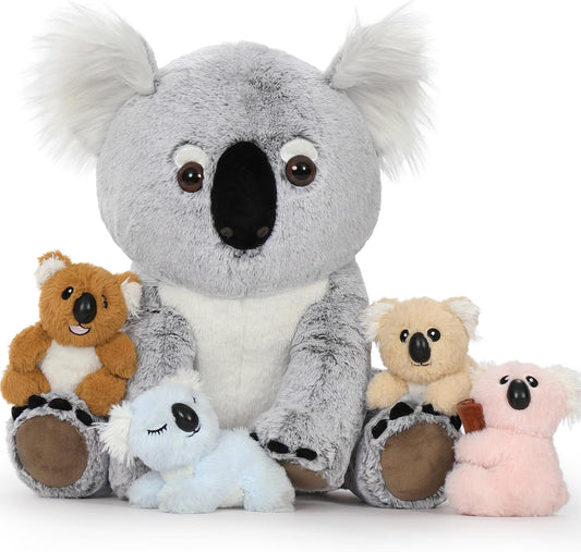 Karister Koala Bear Stuffed Animal 17.7 Inch, Mom Koala Plush Toy with 4 Adorable Babies Plushies in Zippered Back, Christmas Birthday Gift for Kids Boys...